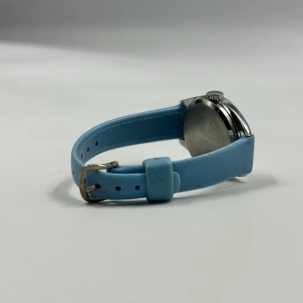 Vintage Bradley Care Bears Watch Kids Silver Tone Blue Leather Band Manual Wind
